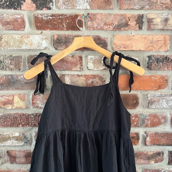 Aerie Black Cotton Tiered Babydoll Mini Dress, M - Picture 3 of 7